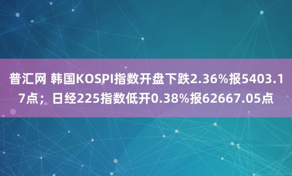 普汇网 韩国KOSPI指数开盘下跌2.36%报5403.17点；日经225指数低开0.38%报62667.05点